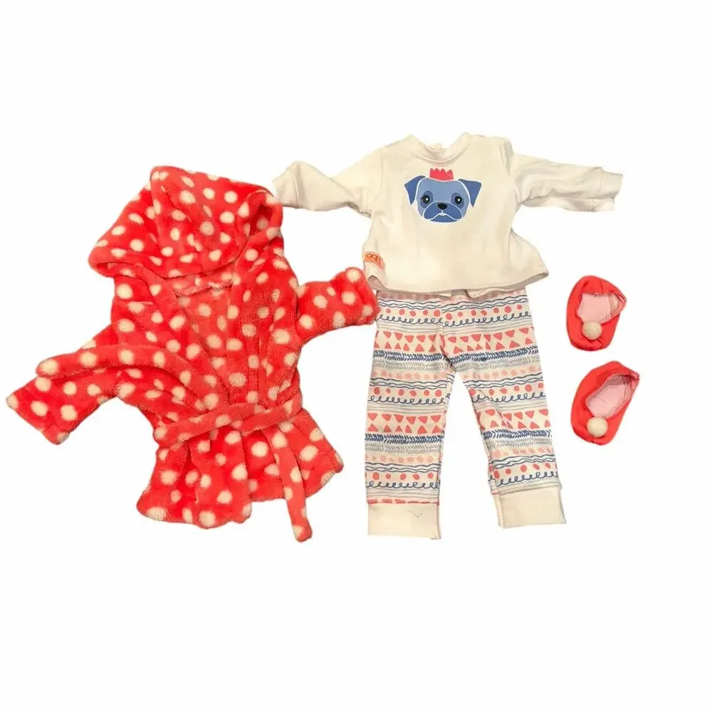 Our Generation Snuggle Up Set for 18 Inch Doll Pajamas Robe Slippers Pug
